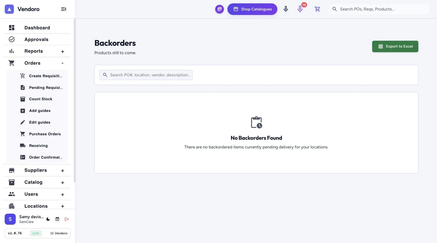 Backorders: products still to come, per location
