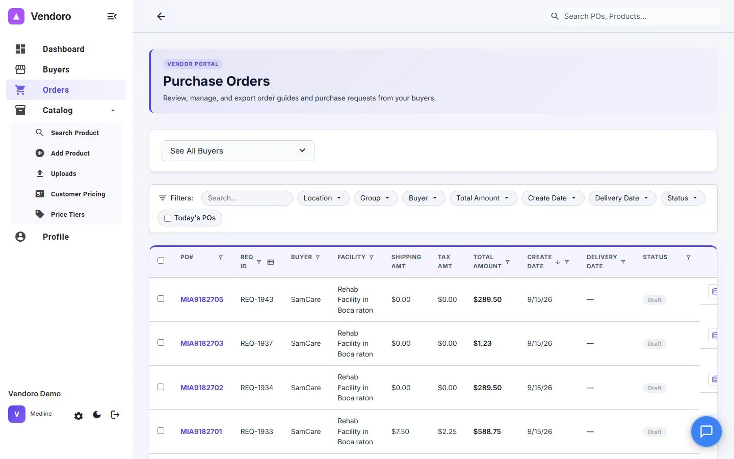 Incoming orders from every connected buyer in one grid
