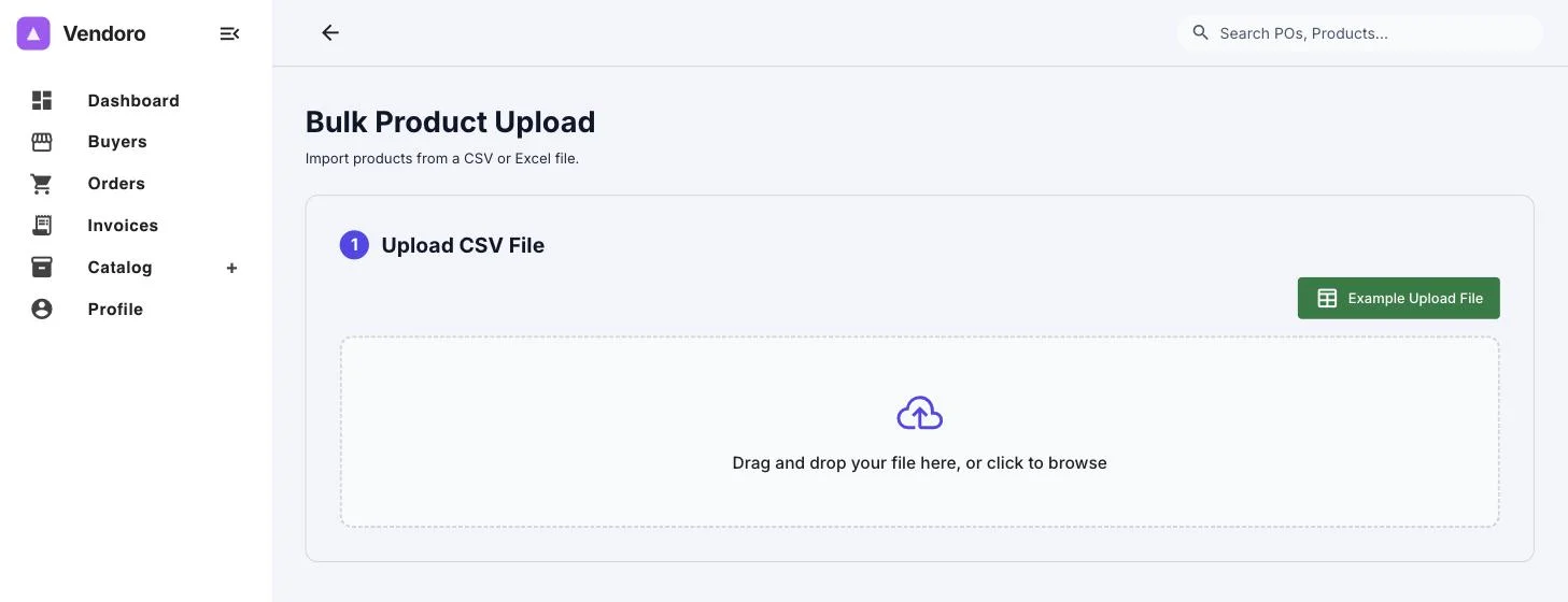 Bulk catalog upload from a CSV or Excel file